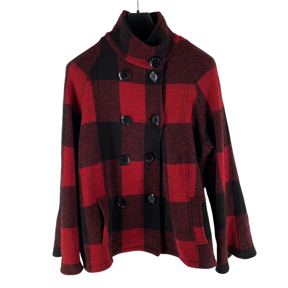 Tally-Ho Vintage Buffalo Plaid 100% Wool Pea‎ Coat Jacket Womens XL Old Money
